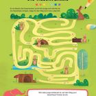 "Die Hasenfamilie. Es ist Abend, die Hasenmutter sucht ihre Junge. Wie viele Junge entdeckst du auf dem Weg zum Hasenhaus?"  
Illustration: Ein Labyrinth mit Hasen.