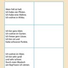 "Welches Tier suchen wir? Male. Mein Fell ist hell. Ich habe vier Pfoten. Ich habe eine Mähne. Ich wohne in Afrika."