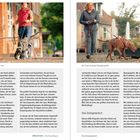 Seiten 16-17 zeigen Menschen mit Hunden an der Leine. Text erklärt, wie Hunde Spuren lesen. "Das Zwiegespräch" thematisiert das Training.