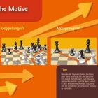 Weitere taktische Motive: Doppelangriff, Abzugsangriff, Überlastung. Schachbrett-Darstellungen mit Pfeilen. Tipp für Fragen.