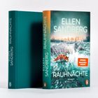 Text: "ELLEN SANDBERG RAUHNÄCHTE SPIEGEL Bestseller-Autorin". Zwei Bücher, eines mit Coverbild von Winterlandschaft.