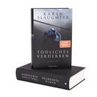 "Tödliches Verderben" von Karin Slaughter. Ein Polizeihemd auf einem Bügel, Sticker: "SPIEGEL Bestseller-Autorin".