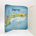 "Langeoog" in großer Schrift, Inselkarte mit Sehenswürdigkeiten wie Wasserturm, Meierei und Naturpfade.