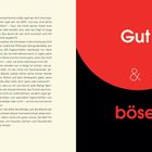 Linker Text über Wahrnehmung und Philosophie; rechts große rote Kreishälfte mit "Gut & böse". Unten blaue "26".