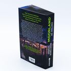 Buchrückseite mit Text über zwei vermisste Mädchen, Moorlandschaft und Geheimnisse, Titel: "MOORLAND DIE ZWILLINGE".