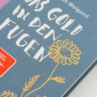 Text: "SPIEGEL Bestseller-Autorin", "Das Gold in den Fugen", gelbe Blumenillustration auf blauem Hintergrund.