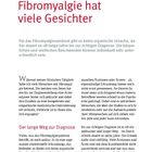 Seite 10, "Fibromyalgie hat viele Gesichter" in großer roter Schrift. Text erklärt die Herausforderungen bei der Diagnose.