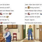 „Warum ist es denn auf einmal so still?“, wundert sich Meister Eder. Illustration mit Werkstatt und Personen.
