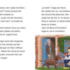 „Du meinst, Herr Jakob hat Berta entführt?“ Illustration: Ein Mann mit Hund öffnet eine Tür, drei Kinder sitzen draußen.