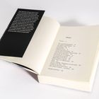 Links: Text beschreibt eine Krimi-Geschichte. Rechts: Inhaltsverzeichnis mit Kapiteln und Seitenzahlen. Buch aufgeschlagen.