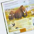 Text: "EPOCHE, PLEISTOZÄN vor 20000 Jahren, PLIOZÄN." Ein Gemälde von Mammuts in einer prähistorischen Landschaft.