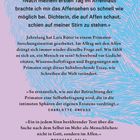 Texte über Primatenforschung und Selbstfragen, Zitat von Charlotte Gneuss, Kommentar von Moshtari Hilal, bunter Hintergrund.