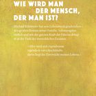 "Wie wird man der Mensch, der man ist?" Text in Weiß auf gelbem Hintergrund. Dabei Zitat und Verlagswebsite.