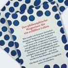 "Der philosophische Wegweiser für ein erfülltes Leben." Blauer Punktmuster-Hintergrund mit weiteren Infos zum Inhalt.