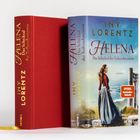 TEXT: "INY LORENTZ, HELENA, Das Schicksal der Todesschwestern, SPIGEL Bestseller-Autorin."  
Ein Buchcover zeigt eine Frau in historischer Kleidung.