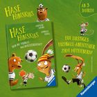 Buchtitel: Hase Hibiskus und die Fußball-Waldmeisterschaft. Illustration mit Tieren in Fußball-Outfits. Ab 3 Jahren.