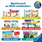 „Spielerisch die Welt entdecken“ steht oben. Darunter sind Kinderbücher und Spiele in Kategorien wie „mit Klappen“ gezeigt.