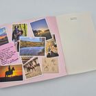 Links eine To-do-Liste mit Reiten und Treffen. Darunter Fotos von Pferden und Landschaften auf rosa Hintergrund.