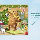 Weihnachtsposter mit 24 Stickern. Ein Bär und ein Dachs dekorieren fröhlich einen Tannenbaum mit originellem Schmuck.