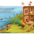 Ein Text über Wildkaninchen, die in Erdbauen leben. Oben hoppeln Kaninchen über eine Wiese, unten Kaninchenfamilien in Höhlen.