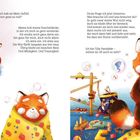 Tilly Pandabär, roter kleiner Panda mit Kuscheldecke in buntem Raum voller Spielzeug, Text über Emotionen und Wut.