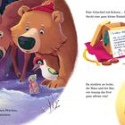 Texte: Karte für Bären von Maus, Einladung zur Weihnachtsfeier.  
Illustration: Maus, Bär, Rentier, Specht im winterlichen Wald.