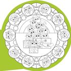 Illustration mit vielen Katzengesichtern, einige in Weihnachtsmützen, umgeben von Sternen und Geschenkschachteln.