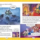 „Hilfe!“, „Hallo! Ich bin Lumière.“, „Bist du gekommen, um mich anzustarren?“, „Nein, ich brauche nur einen Platz zum Schlafen.“ Maurice flieht vor Wölfen, gelangt ins Schloss. Möbel werden lebendig, ein Wesen erscheint.