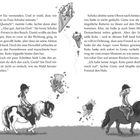 Text erzählt von Kindern und Ponys, Lotte und Greta. Illustration: Kinder reiten Ponys, Eiscremes fliegen in der Luft.