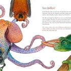 Tiere fühlen! Lernen über Tiere und Gefühle. Respekt und Mitgefühl für fühlende Lebewesen. Illustrationen von Tieren: Oktopus, Chamäleon, Fledermaus.