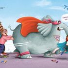 Text: „Und alles was besonders lustig ist – macht mit Bo noch mehr Spaß!“; „Kleinsein ist voll toll!“; „Megavolltoll!“ 

Illustration: Ein Elefant mit Cape spielt ausgelassen mit Kindern und einem Erwachsenen auf einem Skateboard.