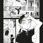 Texte: "Hah!", "Hoh!", "Jah!", "WUSCH", "Puuuh!", "Wie flink du bist, Shen Feng." 
Manga-Zeichnung von zwei Figuren beim Training in einem Garten.