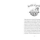 „Gerettet ist gerettet“ steht in geschwungener Schrift über einer Illustration eines Mädchens mit Hund. Text beschreibt eine Szene.