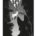 Text: "Kapitel 33". Illustration von Hunden im Wald, die auf einem Pfad stehen; einer blickt von hinten zu.