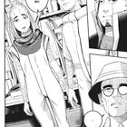 "Das sind deine Eltern, Rey." Drei Menschen in Schwarz-Weiß-Illustration. Einer trägt einen Hut und eine Brille.