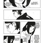 Manga-Illustration mit Figuren in emotionalem Dialog: Eine Frau denkt an vergangene Gefühle. Zwei Personen gehen durch eine Steinlandschaft.