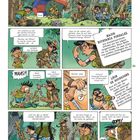 Comic-Szene im Dschungel mit Abenteuerteam; Major warnt vor Klapperschlange. Dialoge über Timing und Zusammenarbeit.