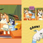 Links: "Hey, hey!", "Gemeinhorn!", "Oh, nein, nicht Gemeinhorn!". Rechts: "GÄHN!", Sprechblasen über Buchlesung. Cartoonstil.