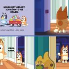 Illustration mit anthropomorphen Hunden. Text: "Was ist denn hier los?", "Es ist Schlafenszeit, Kinder!", "OKAY, MAMA."