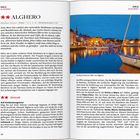 **ZIele Alghero**  
Alghero: Provinz Sassari, Höhe: 7 m ü. d. M., Einwohnerzahl: 42.000  
Roter Text über Geschichte und Sehenswürdigkeiten.  
Foto: Segelboot im Hafen bei Dämmerung.