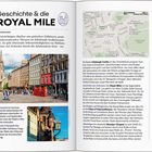 02 Geschichte & die Royal Mile. Texte über Edinburghs Sehenswürdigkeiten, Skyline und die Royal Mile. Zwei Fotos und Karte.