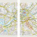 Titel "Manchester" oben. Detaillierte Straßenkarte von Manchester mit gelben Straßenlinien und bunten Markierungen.