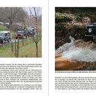 Kapitel 1, "Landyfahrer treten oft in Rudeln auf", "Der Defender ist ein treuer Gefährte für jedes Abenteuer." Links Fahrzeuge in Reihe, rechts Geländefahrzeug durch Wasser.