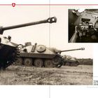 Kampfraum eines Panzerjägers G13 und Panzerjäger G13 in Rekrutenschule. Zwei Panzer stehen auf einem Feld.