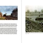 "Einleitung; Zitat über Zerstörung und Kommandobehörden. Links: Viadukt bei Mannheim, 2025. Rechts: Gesprengte Rheinbrücke, 1945."