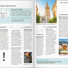 Eine Doppelseite eines Reiseführers über Sevilla mit Infos zur Ankunft, Tipps und einem Bild der Giralda.