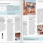 Texte: Direkt ankommen, Matthias Eickhoff, ANKUNFT, WAS NUN, STARTKLAR, AUFTAMEN, EINTAUCHEN.  
Illustration: Stadtbild mit Schloss und Straßenmusiker.