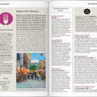 „Open-Air-Genuss“ beschreibt Málagas kulinarische Highlights. Links ein Symbol einer Gabel. Unten: Bild einer belebten Gasse.