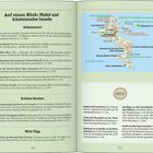 Linke Seite beschriftet: "Auf einen Blick: Mahé und küstennahe Inseln", Sehenswürdigkeiten und Routen. Rechte Seite zeigt eine Inselkarte.