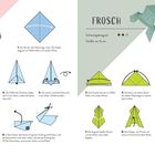HASE, FROSCH, Schwierigkeit **, Größe: ca. 12 cm. Origami-Anleitungen für Hase und Frosch mit Diagrammen und Pfeilen.